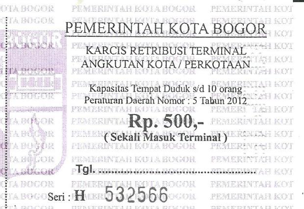 Karcis Retribusi Terminal Angkutan Kota / Perkotaan  Kota Bogor. (2015)
